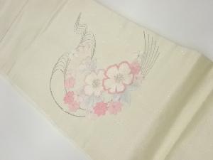 銀駒刺繍花々に曲線模様名古屋帯